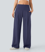 QuickDry High Waisted Tummy Control Yoga Straight Leg Trousers with Pockets — Dawn Purple — view 3