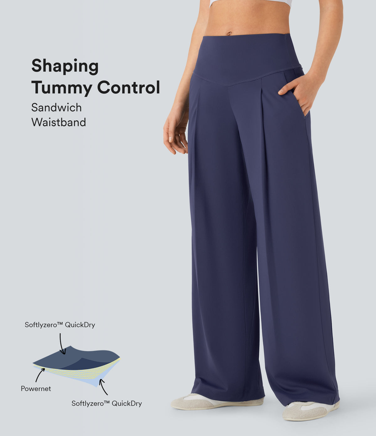 QuickDry High Waisted Tummy Control Yoga Straight Leg Trousers with Pockets — Dawn Purple — view 1