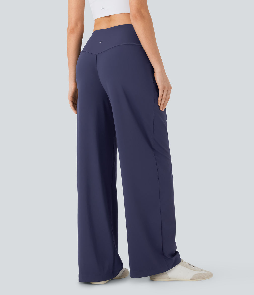QuickDry High Waisted Tummy Control Yoga Straight Leg Trousers with Pockets — Dawn Purple — view 2