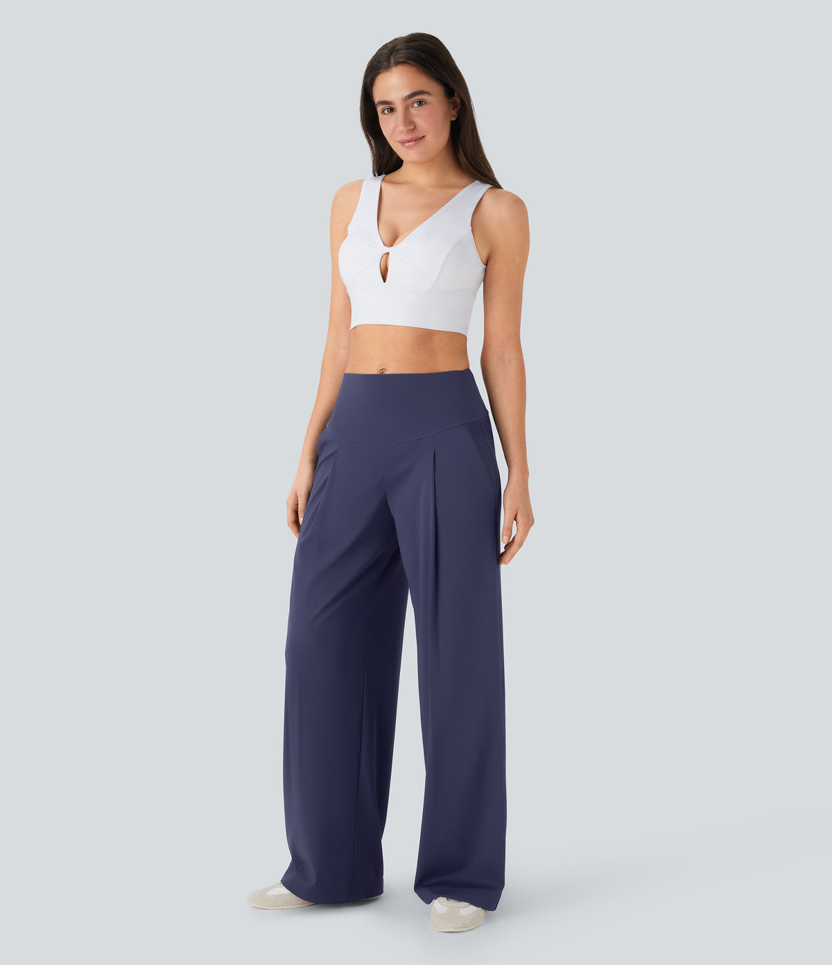 QuickDry High Waisted Tummy Control Yoga Straight Leg Trousers with Pockets — Dawn Purple — view 6
