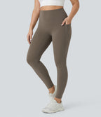 Plus Size High Waisted Butt Lifting Tummy Control Shaping Training Leggings with Pockets — Dawn Brown — view 3