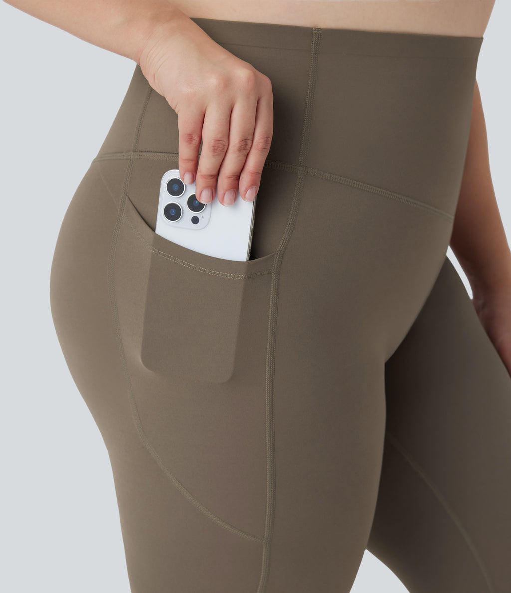 Plus Size High Waisted Butt Lifting Tummy Control Shaping Training Leggings with Pockets — Dawn Brown — view 5