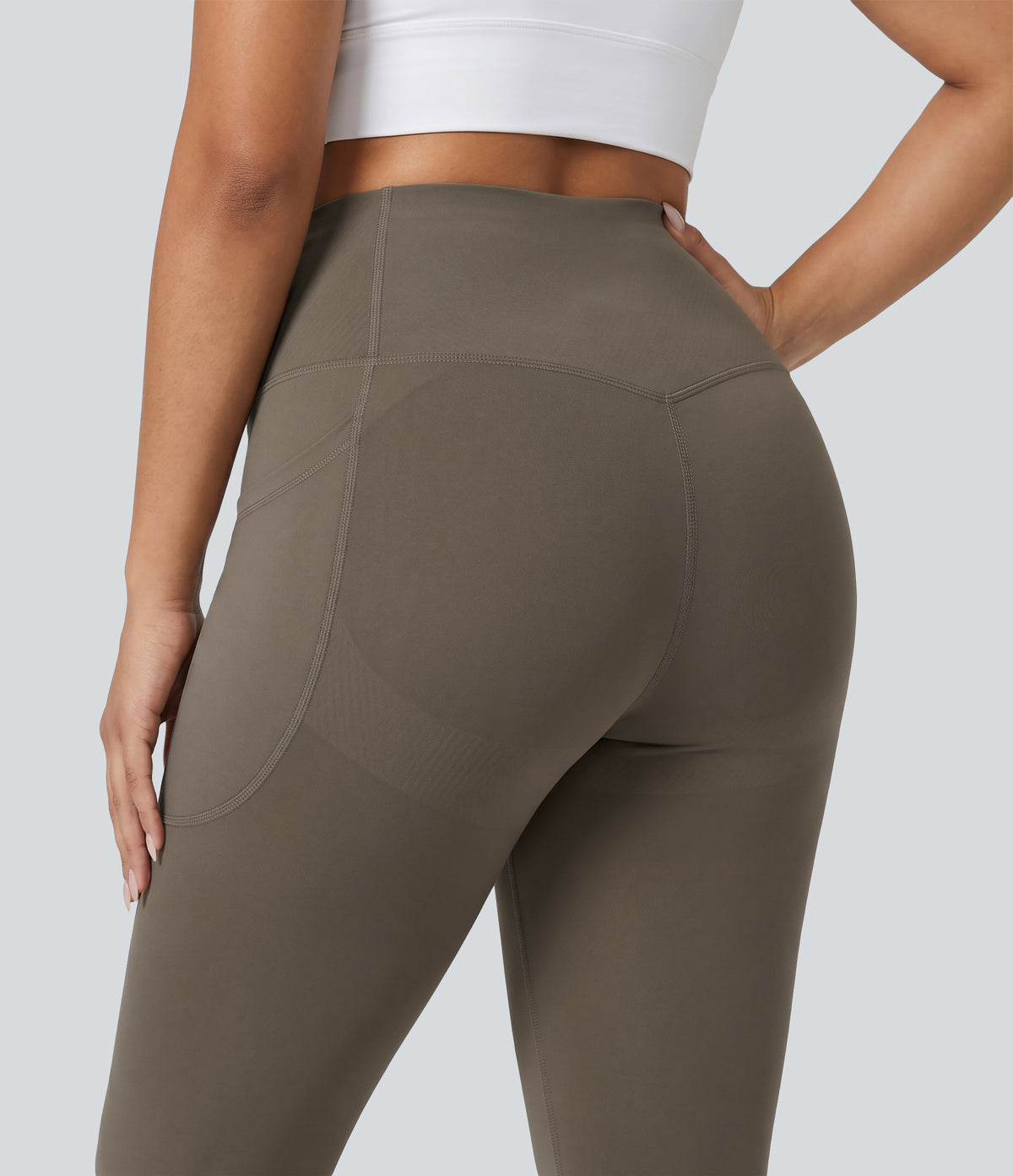 Plus Size High Waisted Butt Lifting Tummy Control Shaping Training Leggings with Pockets — Dawn Brown — view 4