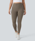 Plus Size High Waisted Butt Lifting Tummy Control Shaping Training Leggings with Pockets — Dawn Brown — view 2