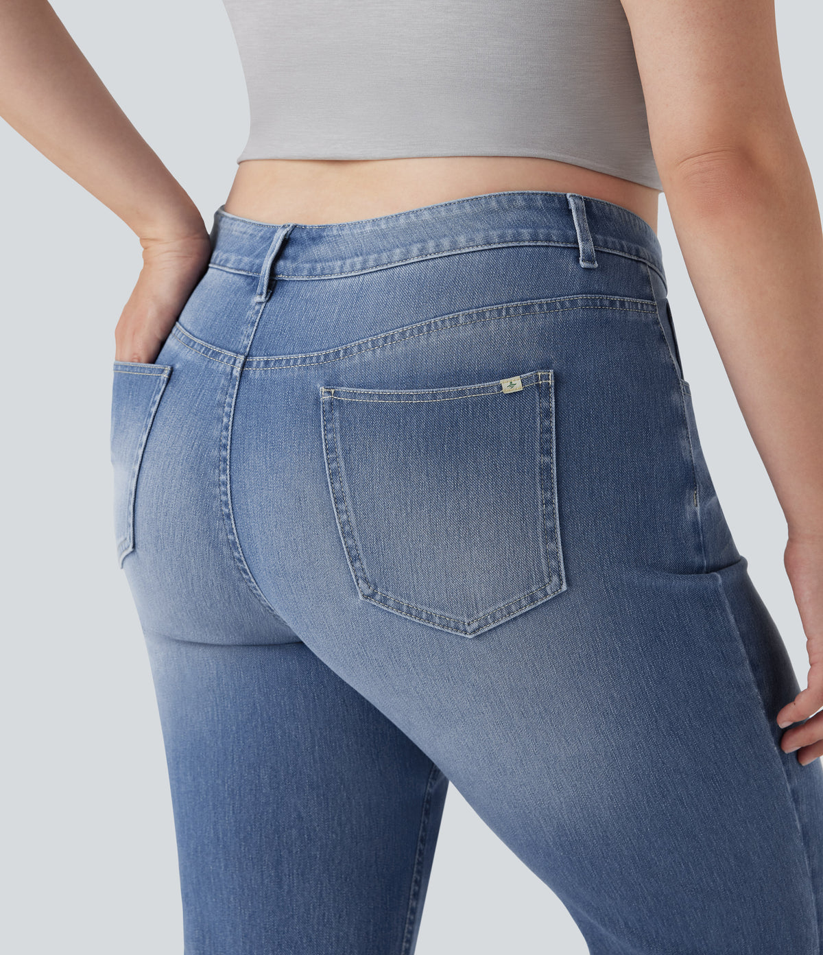Plus Size High Waisted Washed Casual Bootcut Jeans with Pockets — Blue Spruce Denim — view 4
