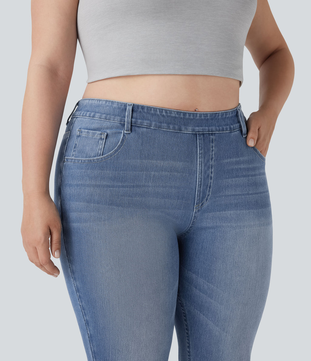 Plus Size High Waisted Washed Casual Bootcut Jeans with Pockets — Blue Spruce Denim — view 5