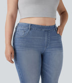 Plus Size High Waisted Washed Casual Bootcut Jeans with Pockets — Blue Spruce Denim — view 5
