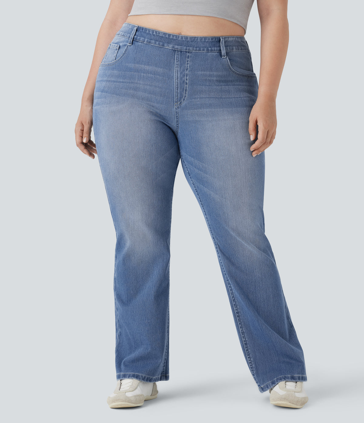 Plus Size High Waisted Washed Casual Bootcut Jeans with Pockets — Blue Spruce Denim — view 3