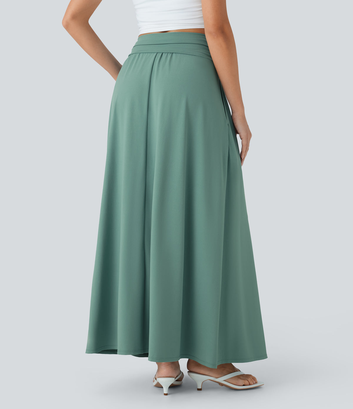 High Waisted Tummy Control Flare Maxi Casual Skirt with Pockets — Azure — view 2