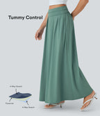 High Waisted Tummy Control Flare Maxi Casual Skirt with Pockets — Azure — view 1