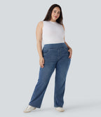 High Waisted Pockets Washed Casual Bootcut Plus Size Jeans — Royal Blue Denim — view 6