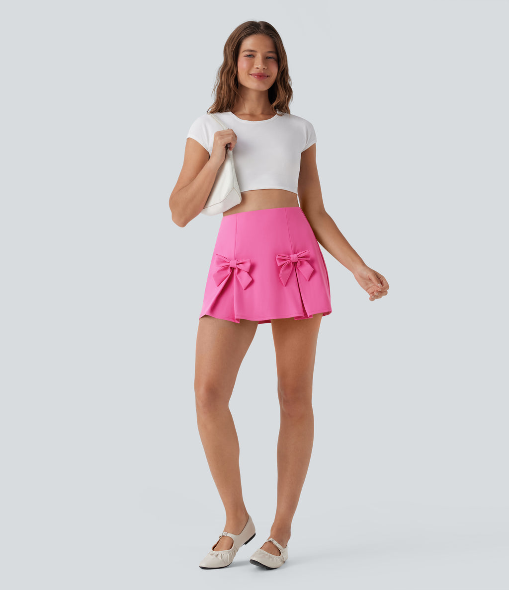 QuickDry High Waisted Tummy Control Removable Bow Casual Skirt with Built-in Shapewear Shorts — Gorgeous Powder Pink — view 7
