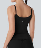 Side Pockets Plain Workout Cami Top — Black — view 6