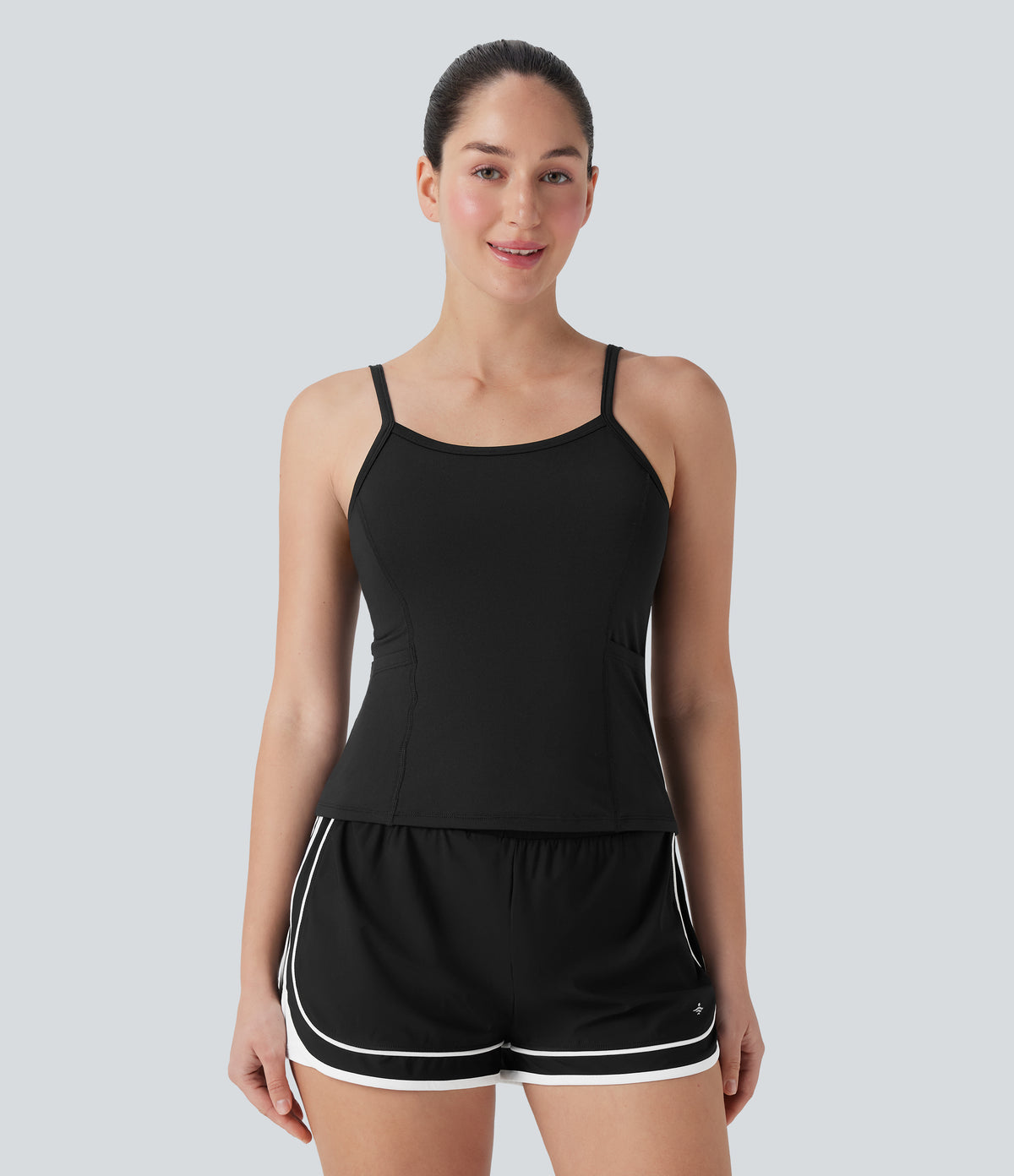 Side Pockets Plain Workout Cami Top — Black — view 3