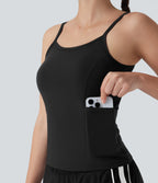 Side Pockets Plain Workout Cami Top — Black — view 1