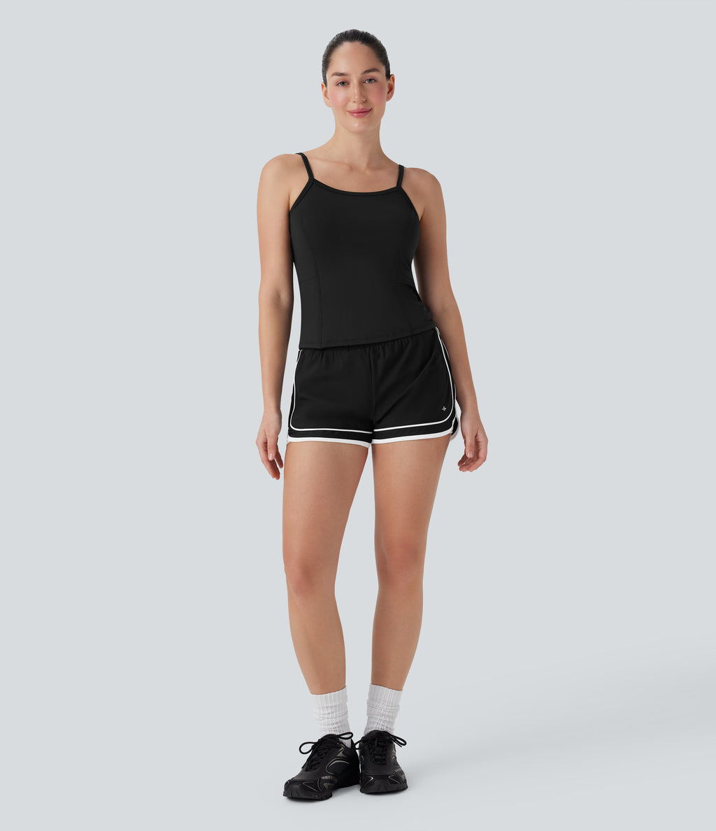 Side Pockets Plain Workout Cami Top — Black — view 7