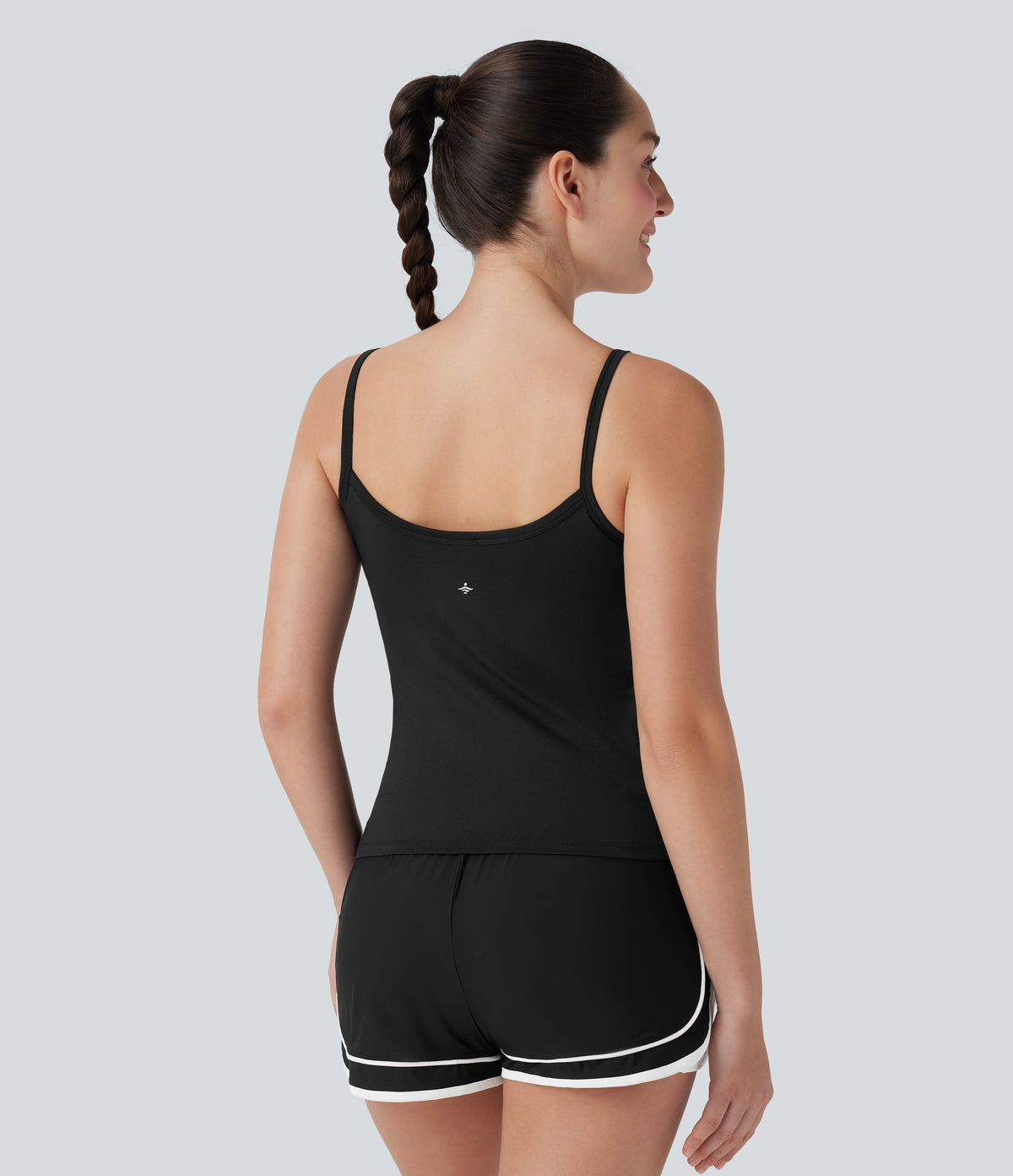 Side Pockets Plain Workout Cami Top — Black — view 2