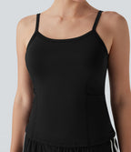 Side Pockets Plain Workout Cami Top — Black — view 5