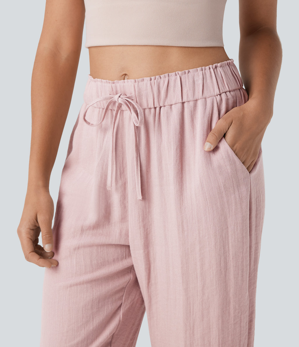Mid Rise Drawstring Casual Tapered Trousers with Pockets — Potpourri — view 4