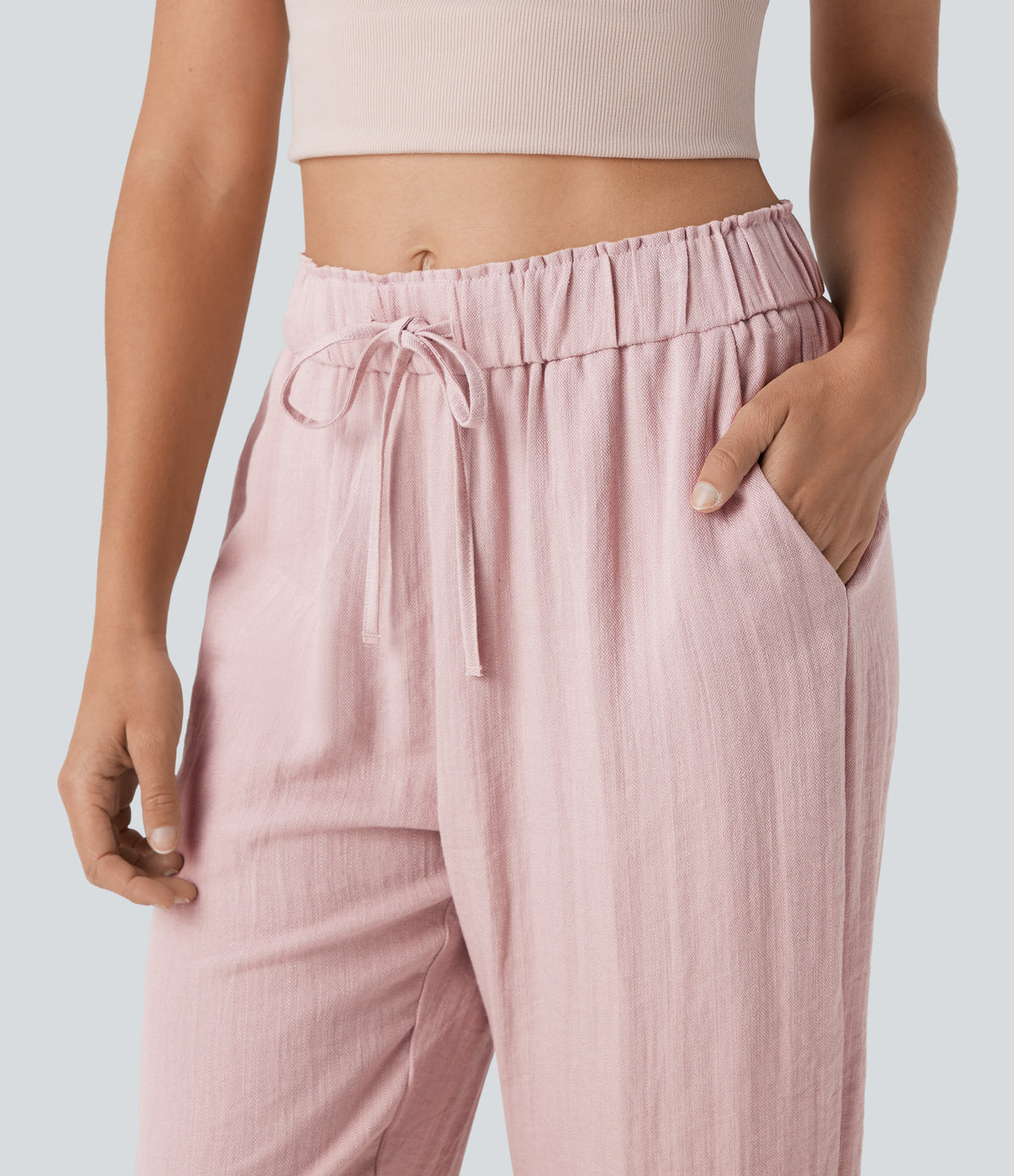 Mid Rise Drawstring Casual Tapered Trousers with Pockets — Potpourri — view 4