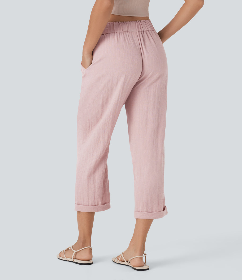 Mid Rise Drawstring Casual Tapered Trousers with Pockets — Potpourri — view 2