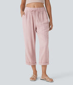 Mid Rise Drawstring Casual Tapered Trousers with Pockets — Potpourri — view 1