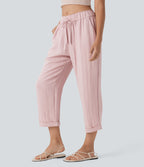 Mid Rise Drawstring Casual Tapered Trousers with Pockets — Potpourri — view 3