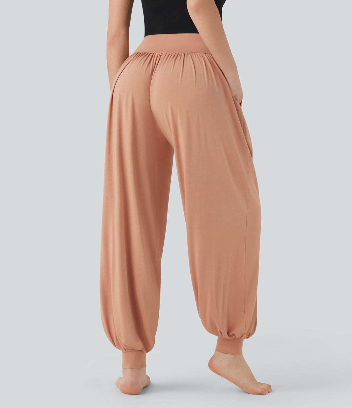 High Waisted Tummy Control Yoga Joggers with Pockets — Peach Bloom — view 2
