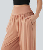 High Waisted Tummy Control Yoga Joggers with Pockets — Peach Bloom — view 4