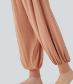 High Waisted Tummy Control Yoga Joggers with Pockets — Peach Bloom — view 5