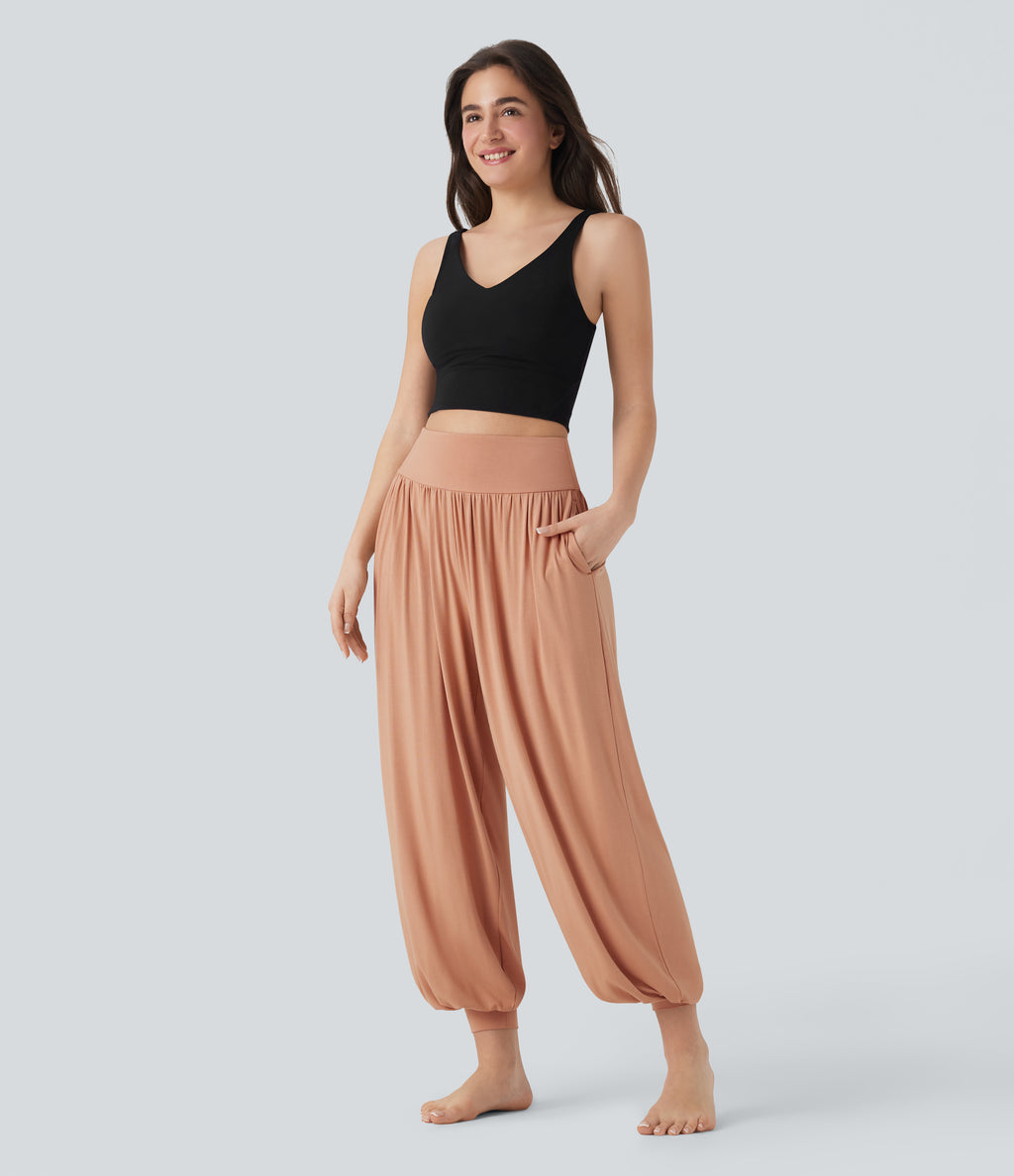 High Waisted Tummy Control Yoga Joggers with Pockets — Peach Bloom — view 6