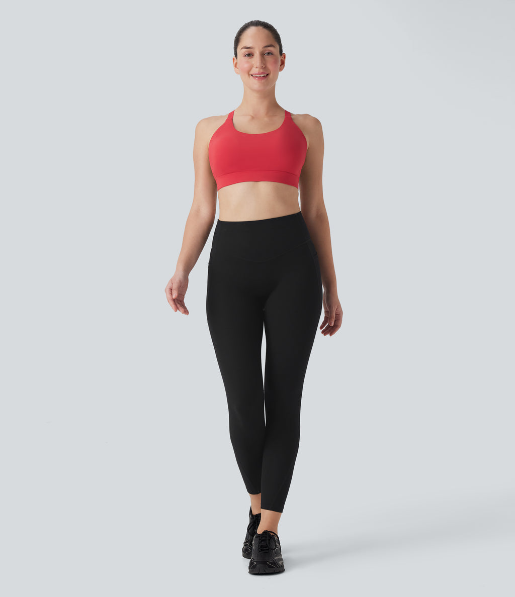 SpeedWave Medium Support Molded Cups Perforated Adjustable Hook Quick Dry Training Sports Bra DD-F Cups — Poinsettia — view 7