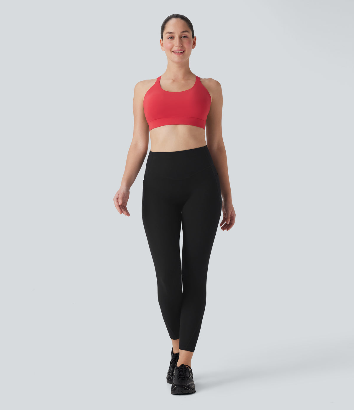 SpeedWave Medium Support Molded Cups Perforated Adjustable Hook Quick Dry Training Sports Bra DD-F Cups — Poinsettia — view 7