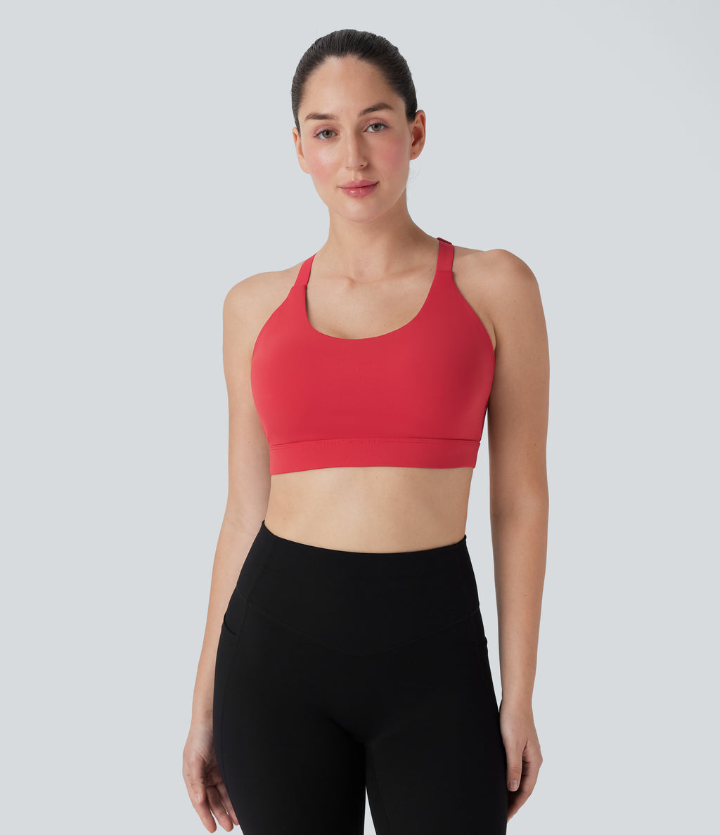 SpeedWave Medium Support Molded Cups Perforated Adjustable Hook Quick Dry Training Sports Bra DD-F Cups — Poinsettia — view 2