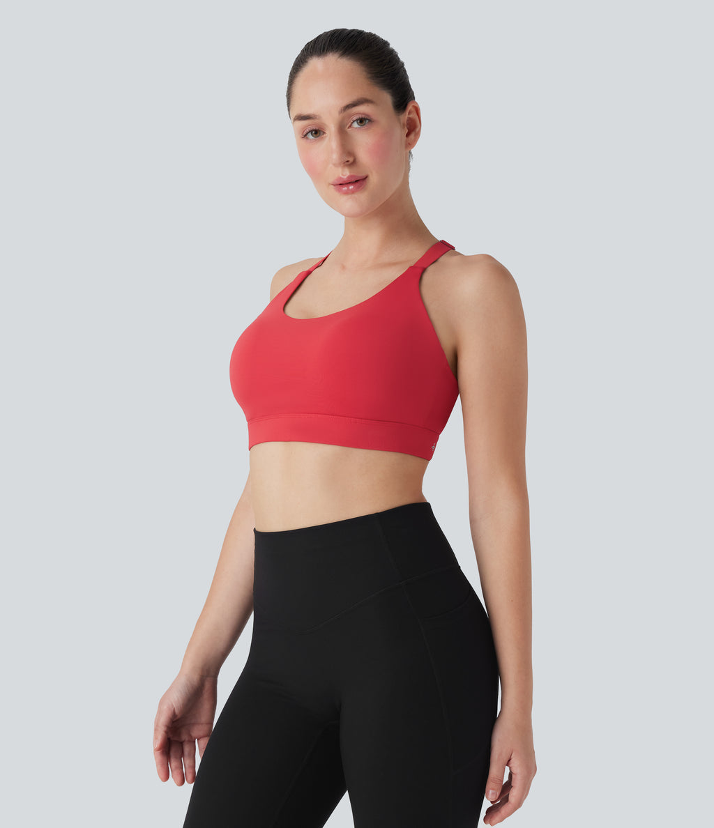 SpeedWave Medium Support Molded Cups Perforated Adjustable Hook Quick Dry Training Sports Bra DD-F Cups — Poinsettia — view 4
