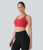 SpeedWave Medium Support Molded Cups Perforated Adjustable Hook Quick Dry Training Sports Bra DD-F Cups — Poinsettia — view 4