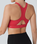 SpeedWave Medium Support Molded Cups Perforated Adjustable Hook Quick Dry Training Sports Bra DD-F Cups — Poinsettia — view 5