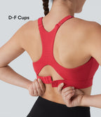 SpeedWave Medium Support Molded Cups Perforated Adjustable Hook Quick Dry Training Sports Bra DD-F Cups — Poinsettia — view 1
