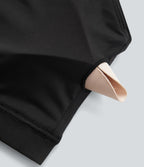 Halter Backless Short Sleeve Contrast Mesh 2-in-1 Cropped Yoga Sports Top — Black — view 7