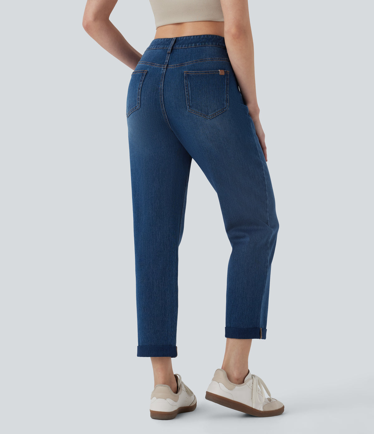 Mid Rise Straight Leg Washed Casual Jeans with Pockets — Cerulean Blue Denim — view 2