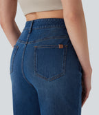 Mid Rise Straight Leg Washed Casual Jeans with Pockets — Cerulean Blue Denim — view 6