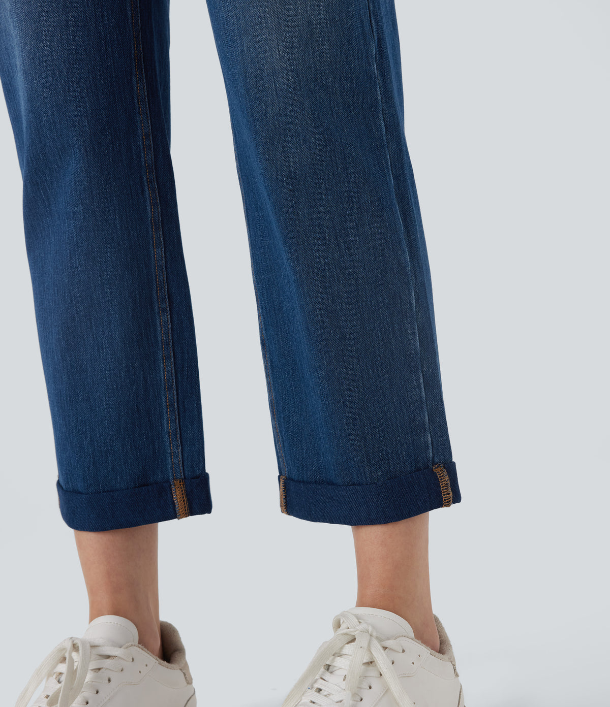 Mid Rise Straight Leg Washed Casual Jeans with Pockets — Cerulean Blue Denim — view 7
