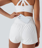 SpeedWave High Waisted Contrast Mesh 2-in-1 Quick Dry Running Shorts with Multiple Pockets — White — view 2