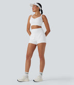 SpeedWave High Waisted Contrast Mesh 2-in-1 Quick Dry Running Shorts with Multiple Pockets — White — view 8