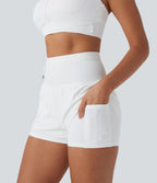 SpeedWave High Waisted Contrast Mesh 2-in-1 Quick Dry Running Shorts with Multiple Pockets — White — view 4