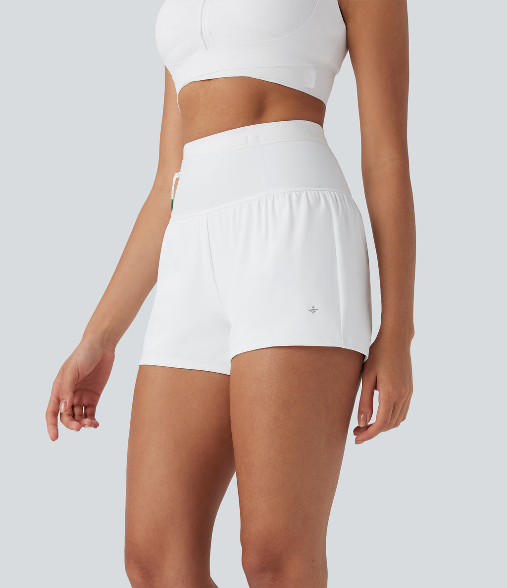 SpeedWave High Waisted Contrast Mesh 2-in-1 Quick Dry Running Shorts with Multiple Pockets — White — view 7