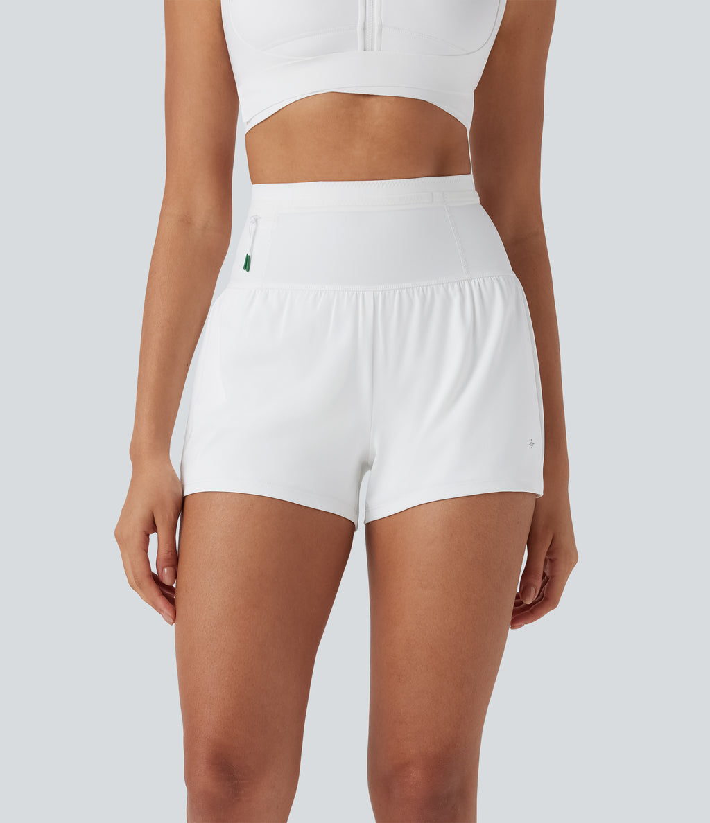 SpeedWave High Waisted Contrast Mesh 2-in-1 Quick Dry Running Shorts with Multiple Pockets — White — view 5