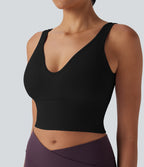 OneForm Seamless Flow Cropped Yoga Tank Top — Black — view 4