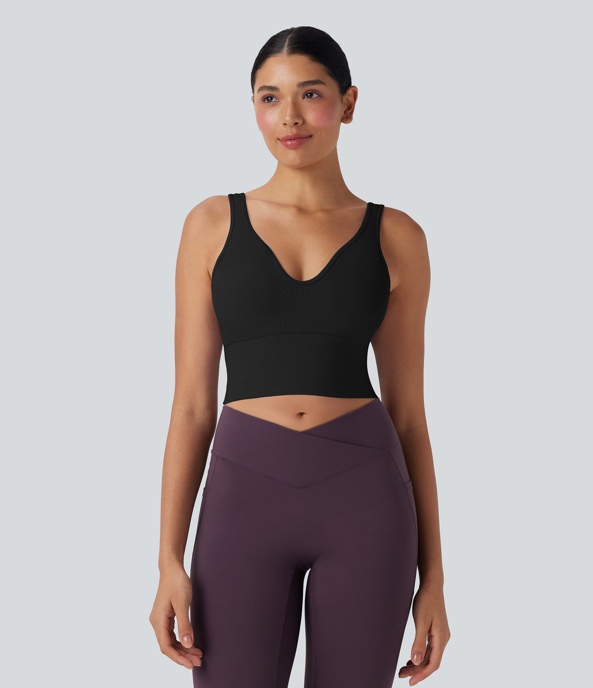 OneForm Seamless Flow Cropped Yoga Tank Top — Black — view 1