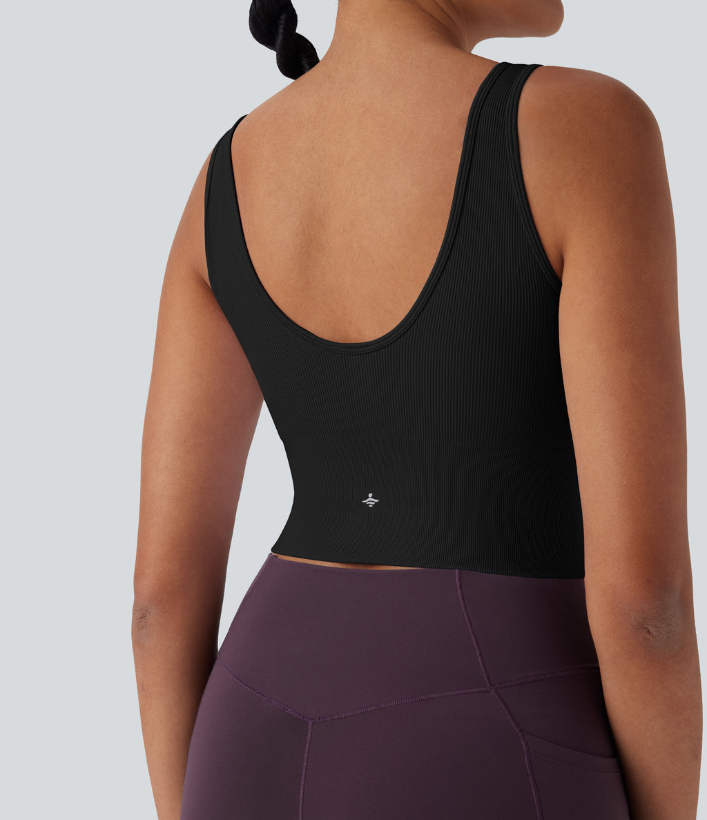 OneForm Seamless Flow Cropped Yoga Tank Top — Black — view 5